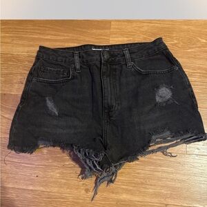 Forever 21 Black Jean Shorts with Distressed Frayed Hem